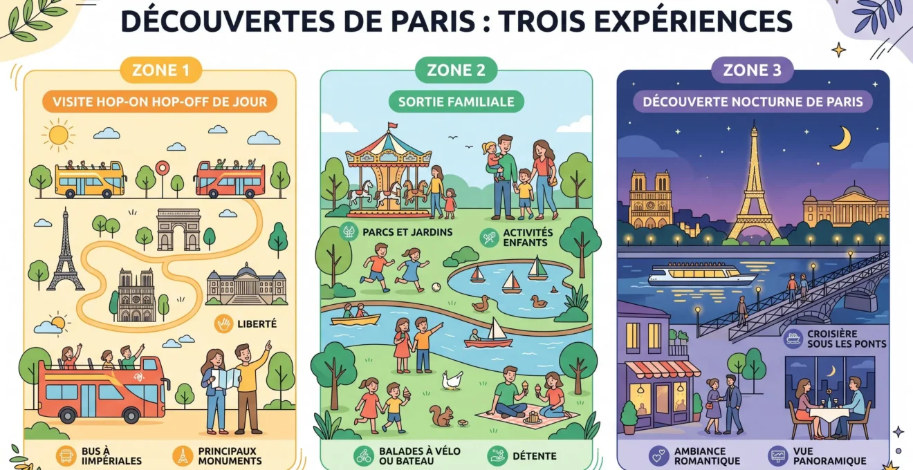 Trois façons de découvrir Paris en bus touristique : journée, famille et soirée